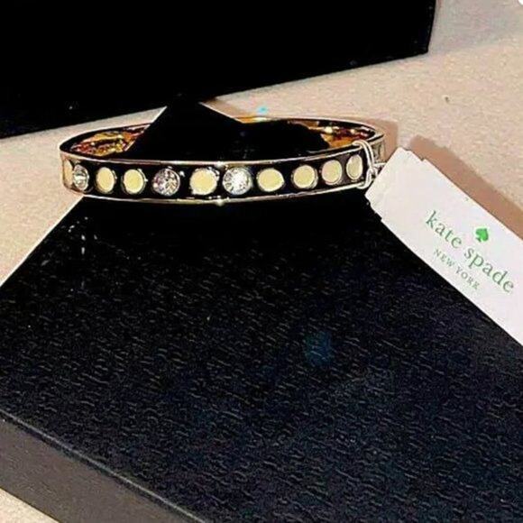 Kate Spade New York Idiom Bangle Bracelet Gold Tone Rhinestone Dotted - Picture 7 of 7